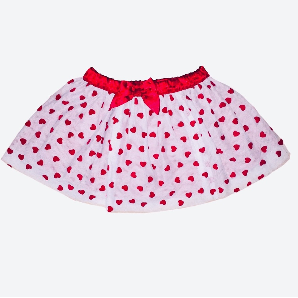 Baby Girl White and Red Heart Print Skort